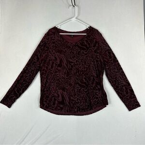 Simply Vera Red Crushed Velvet Animal Print Top Womens XXL Long Sleeve Lined